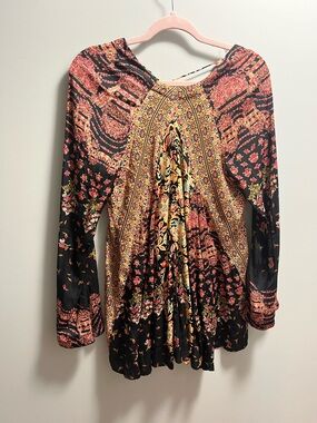 Free People Black Floral Paisley Long-Sleeve Tunic